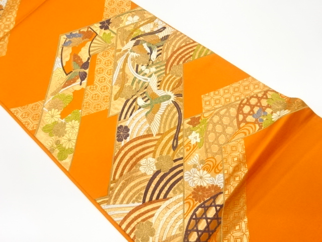 JAPANESE KIMONO / VINTAGE FUKURO OBI / KARA-ORI / WOVEN PHOENIX & FLOWERS